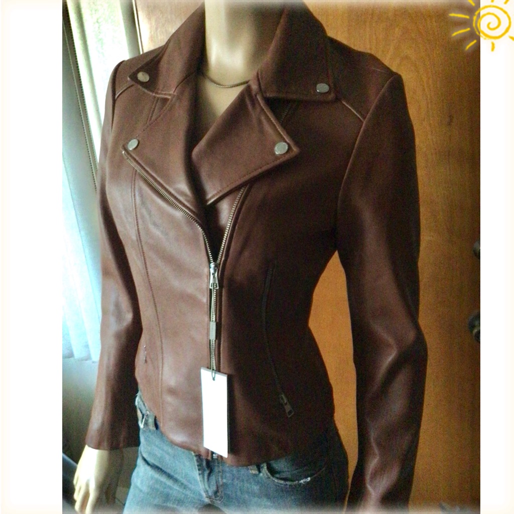 Soia And Kyo Butter Soft Cognac Leather Motto Jacket Sz M - New